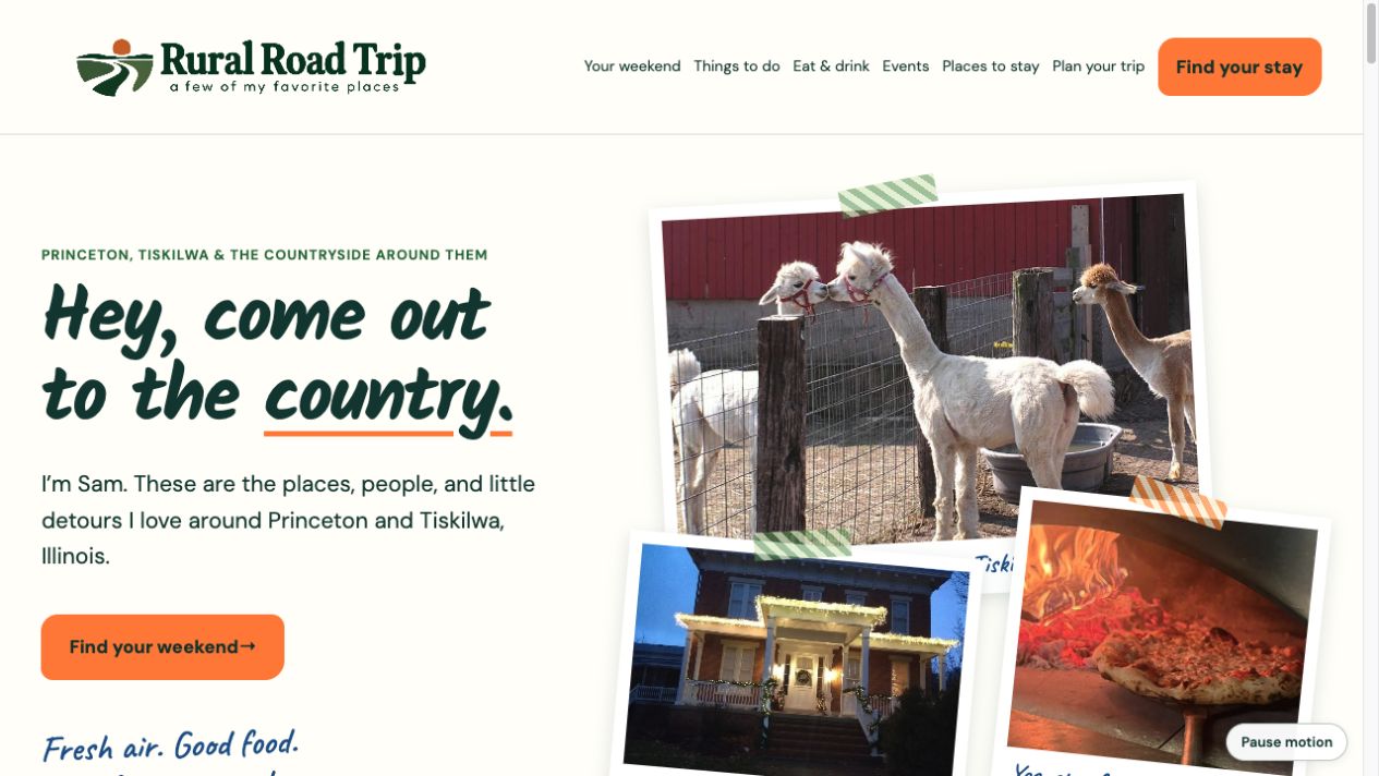 Rural Road Trip website featuring an Illinois countryside visit